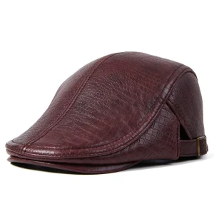 Béret en Cuir Bordeaux pour Homme